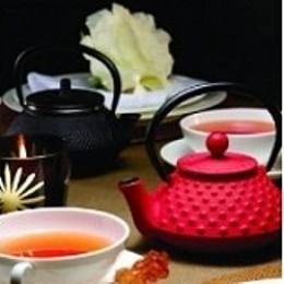 Red cast iron teapot